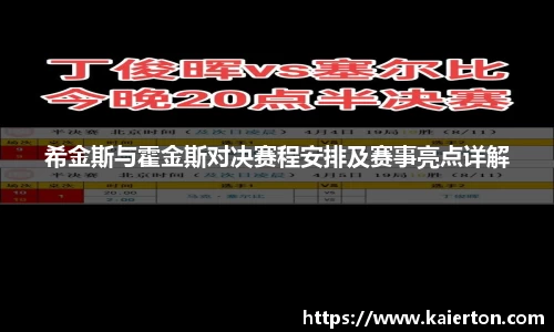 希金斯与霍金斯对决赛程安排及赛事亮点详解